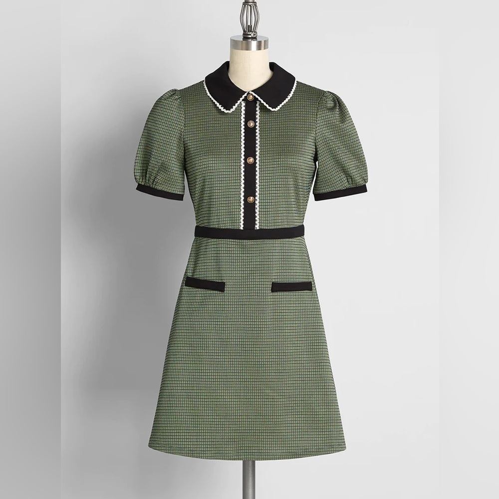ModCloth Green Scholastic Classic Collared 60s Mod Mini Dress XL